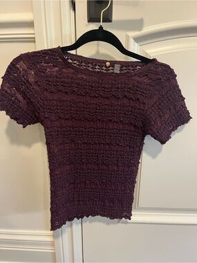 Free People Plum Smocked Short Sleeve Tee